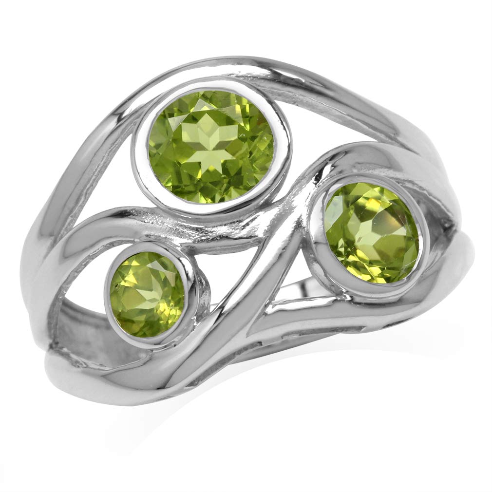 1.79ct 3-Stone Natural Peridot Ring - White Gold Plated Sterling Silver, Ribbon Weave Design, Size 6 - View #7