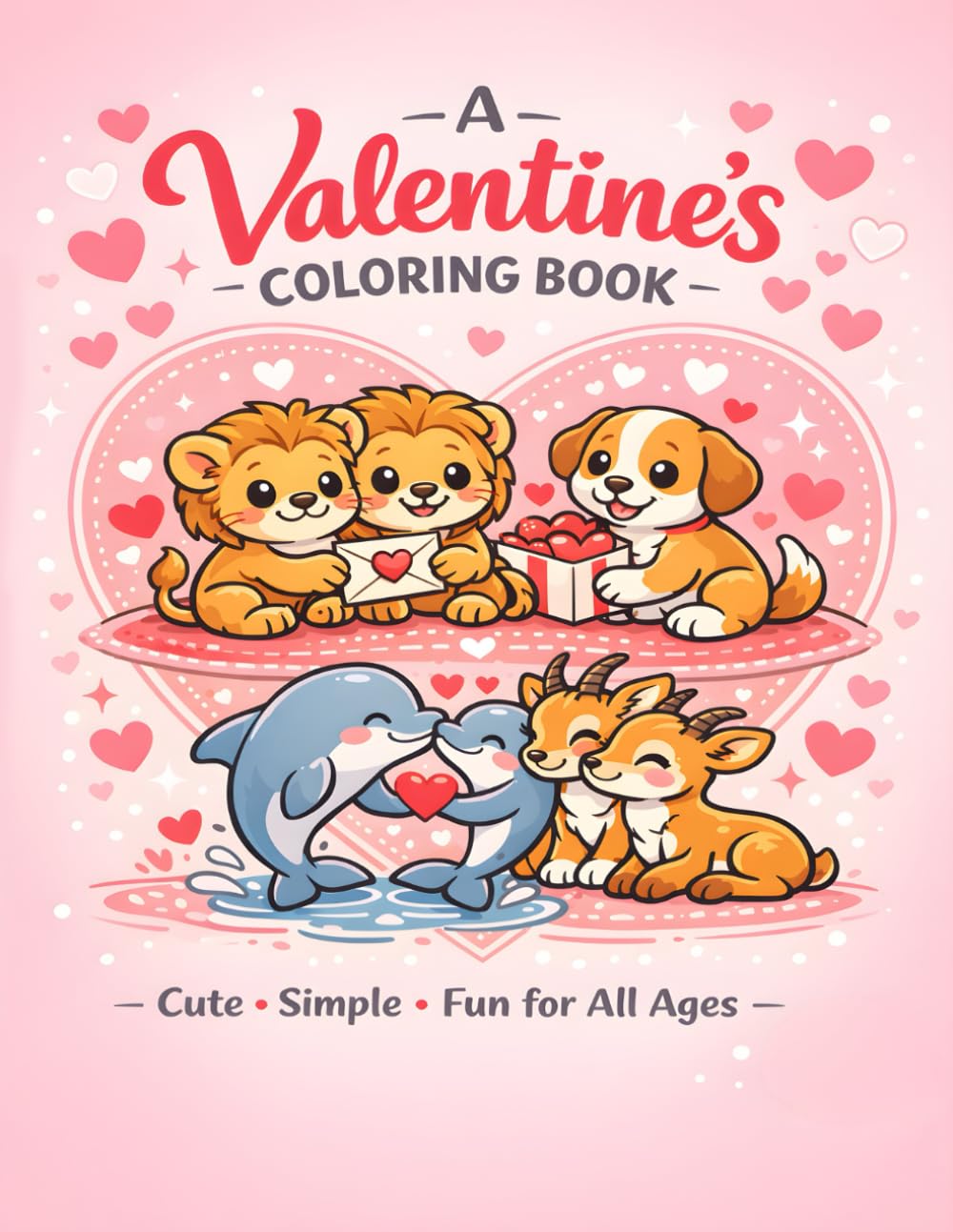 A Valentine's Coloring Book: Cute Simple Fun for All Ages: Easy Hearts, Animals, and Large Print Designs for Kids: Easy & Fun Coloring Pages with Cute ... Large Print Designs for Kids and Beginners