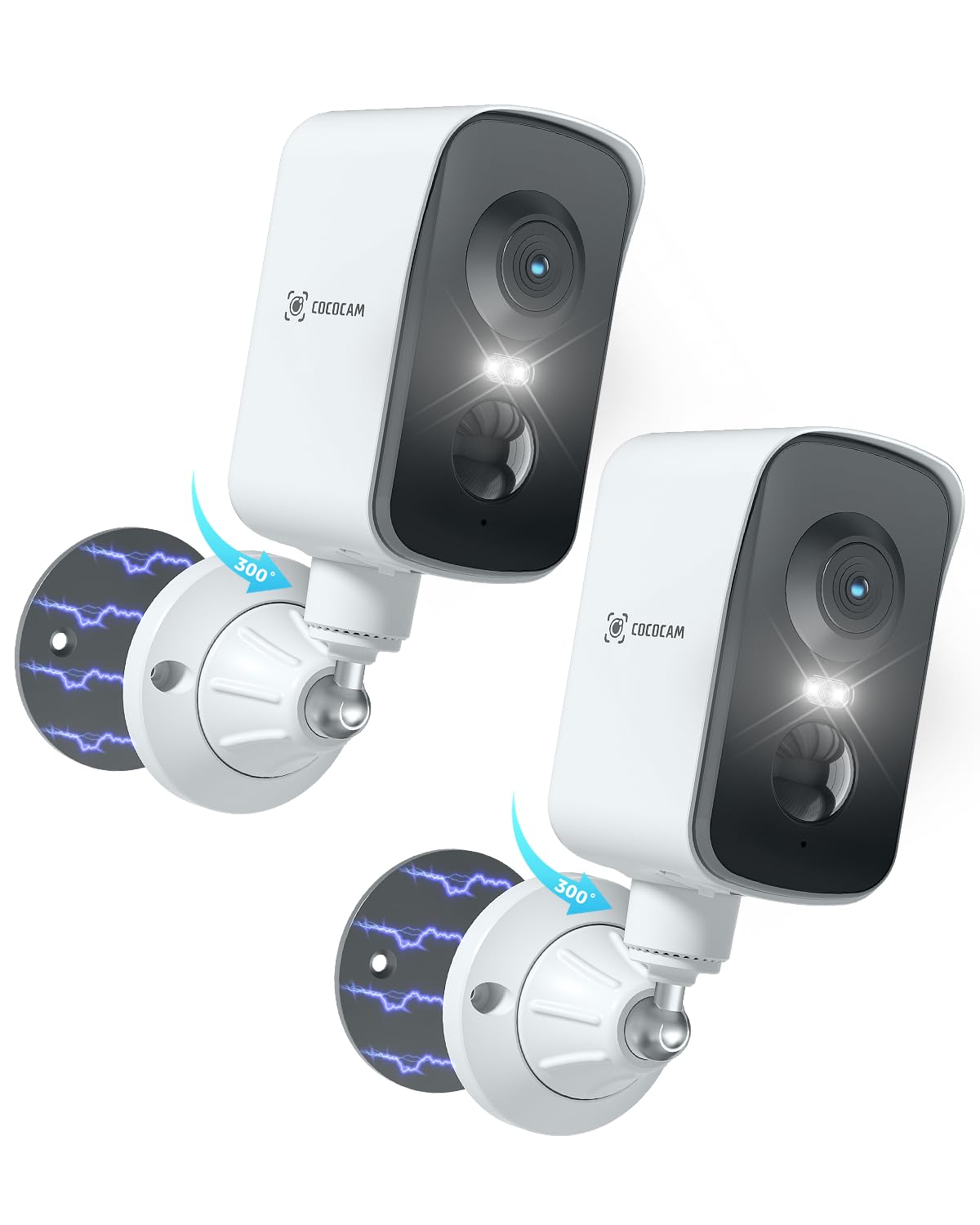 COCOCAM 2PCS Portátil Magnética 4G Camara Vigilancia Sim Inalámbrico 2K Exterior/Interior para RV/Camping/Viajar, 300°P, Batería 10000Ahm, PIR&Detección Humana por IA, Tarjeta SIM Integrada(SIN WiFi) ClimeCo Certified