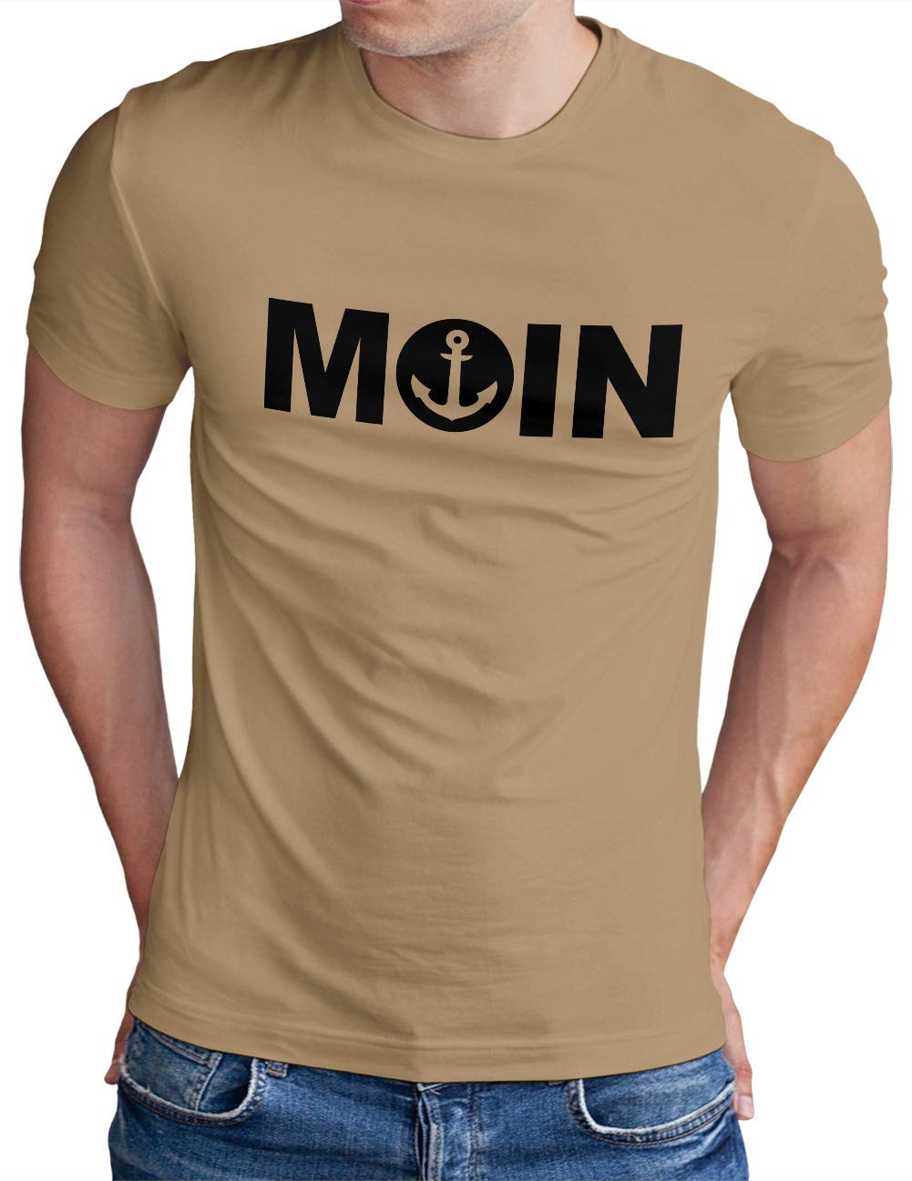 OM3Moin mit Anker T-Shirt | Herren | Slogan Meer Spruch Küste Statement Norden | S - 5XL