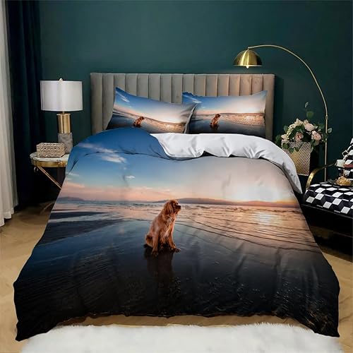 Juego de funda de edredón de perro con estampado de animales, funda de edredón de microfibra suave y 2 fundas de almohada de 20 x 26 pulgadas, juego