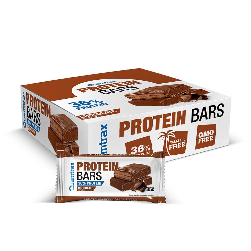 Quamtrax Nutrition - Protein Bar (Barrita Proteica) - 35 g x 32 uds - Sabor Chocolate - Alto en proteínas, bajo en azúcar y sabor delicioso (32, Chocolate)