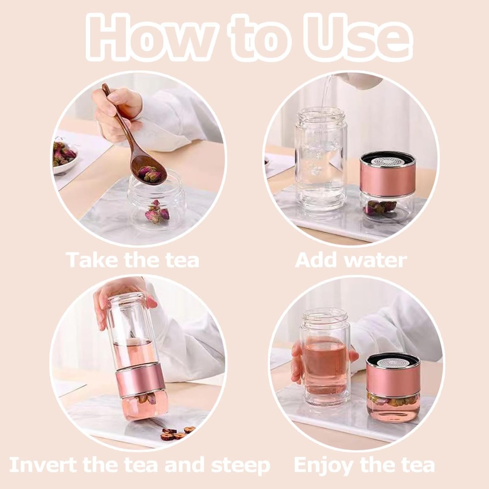 Tryteava Glas Tee-Ei 500ml - 3-in-1 Mit Edelstahlfilter Für Losen Tee