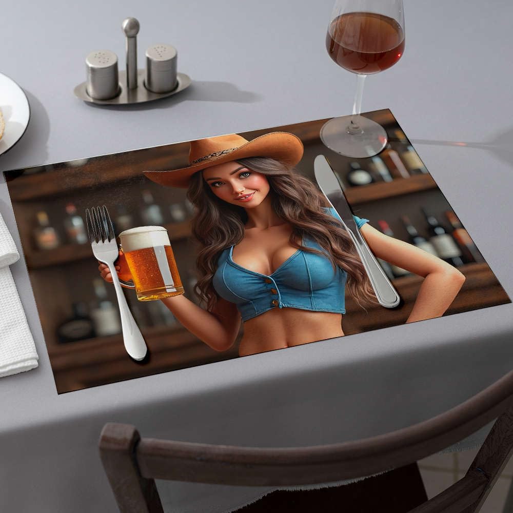 Sets de table roses cowboy bière étanches et lavables lot de 6