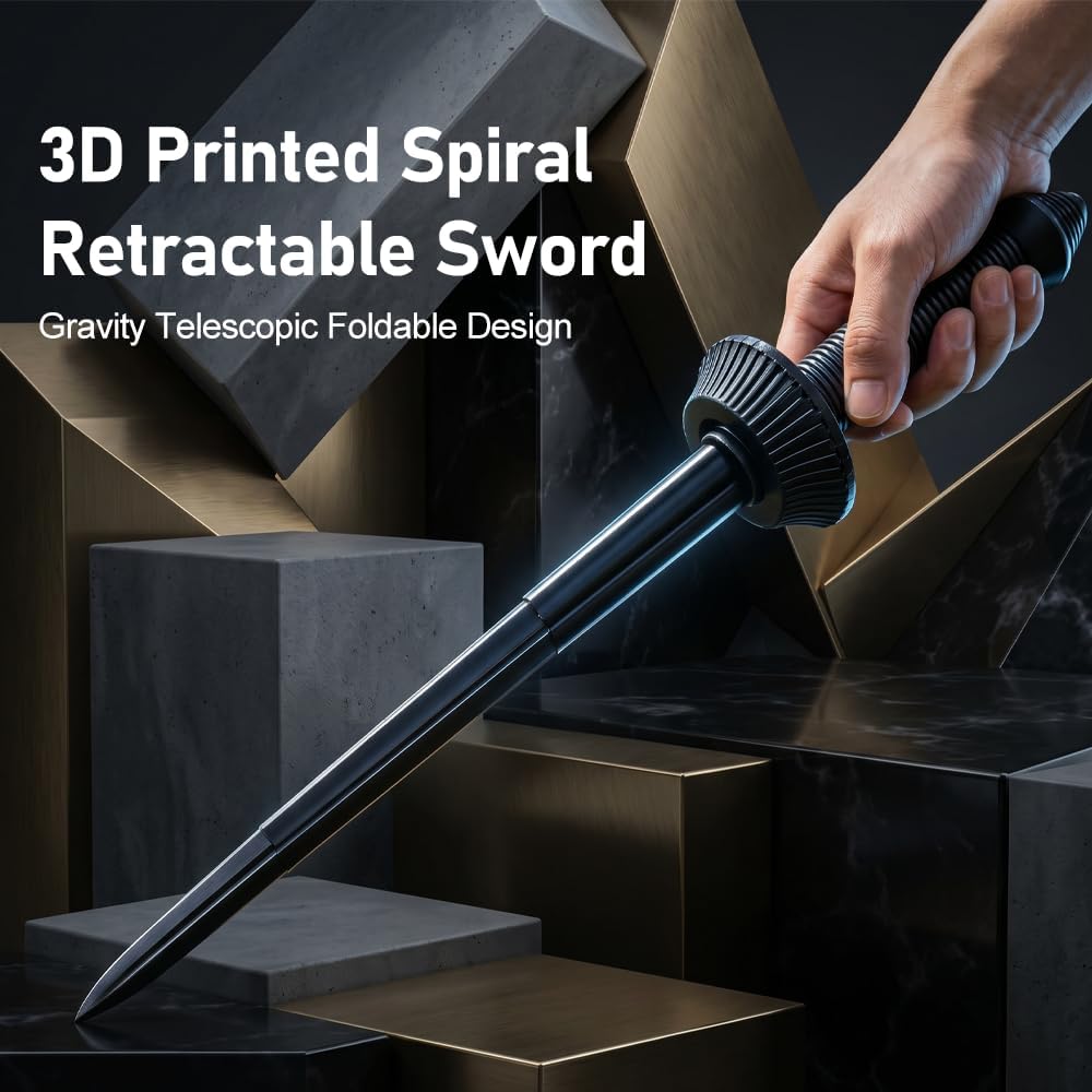 Greensen Retractable Sword, 3D Printed Foldable Telescopic Sword for Stress Relief, with Portable Gravity Spiral Design for Adults Kids