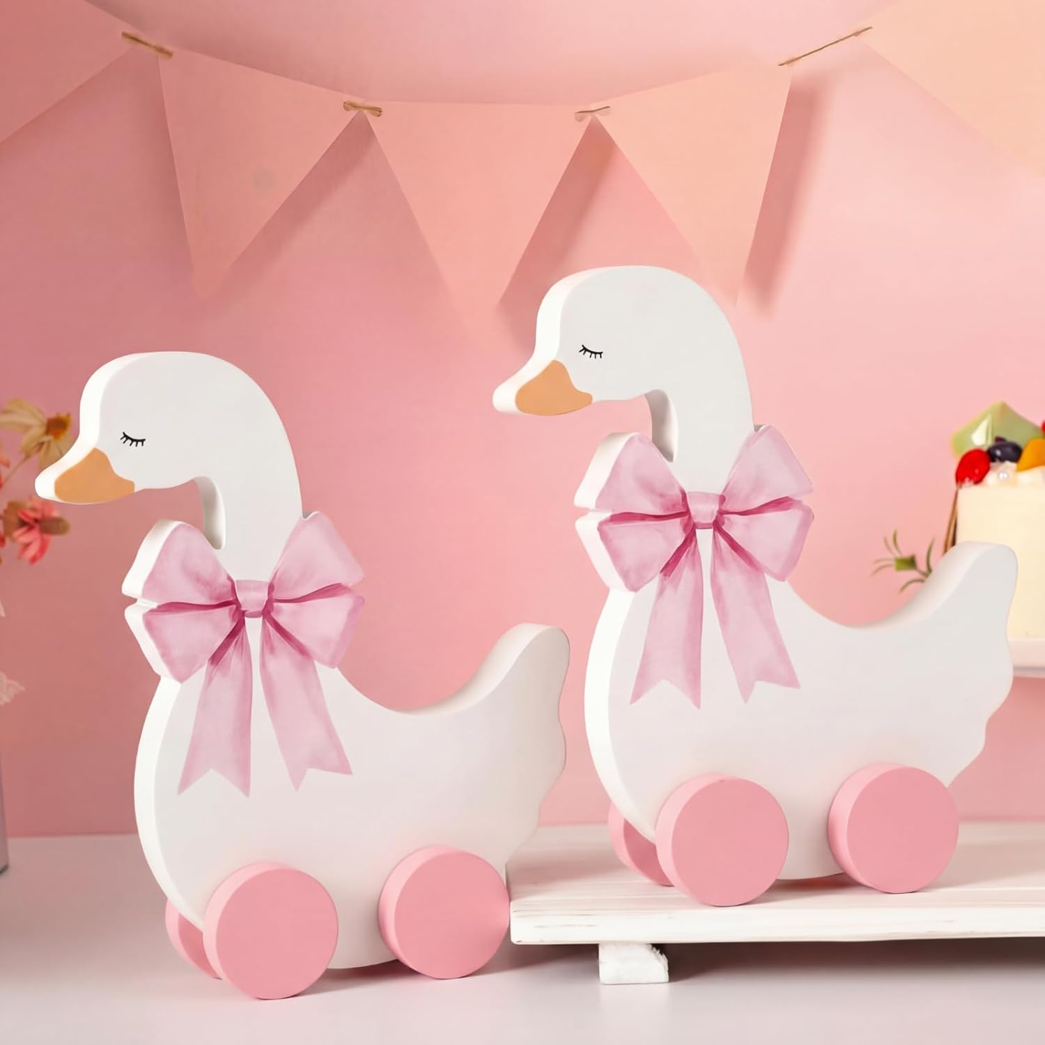 Yousoontic 2 Pcs Silly Goose Baby Shower Table Centerpieces Wooden Silly Goose Birthday Decorations with Floral Prints for 1st Birthday Party, Baby Shower Photo Prop 9" x 9.8"(Green Foliage)