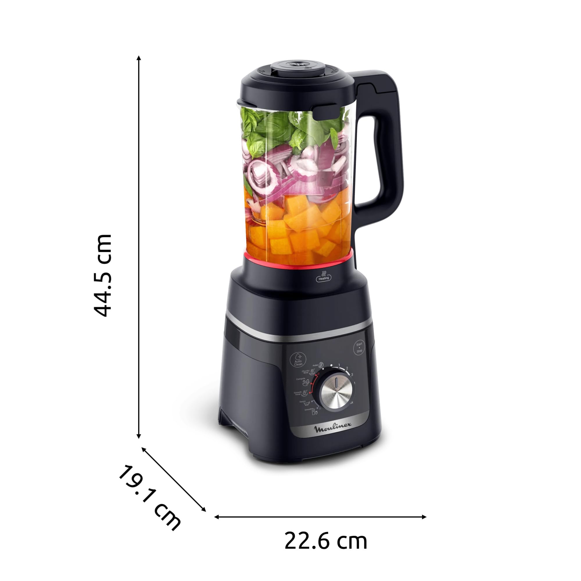 Moulinex Blendforce Cook, Blender chauffant, Recettes chaudes et froides, 5 programmes automatiques, 6 vitesses + Pulse, Bleu nuit, LM5768F0