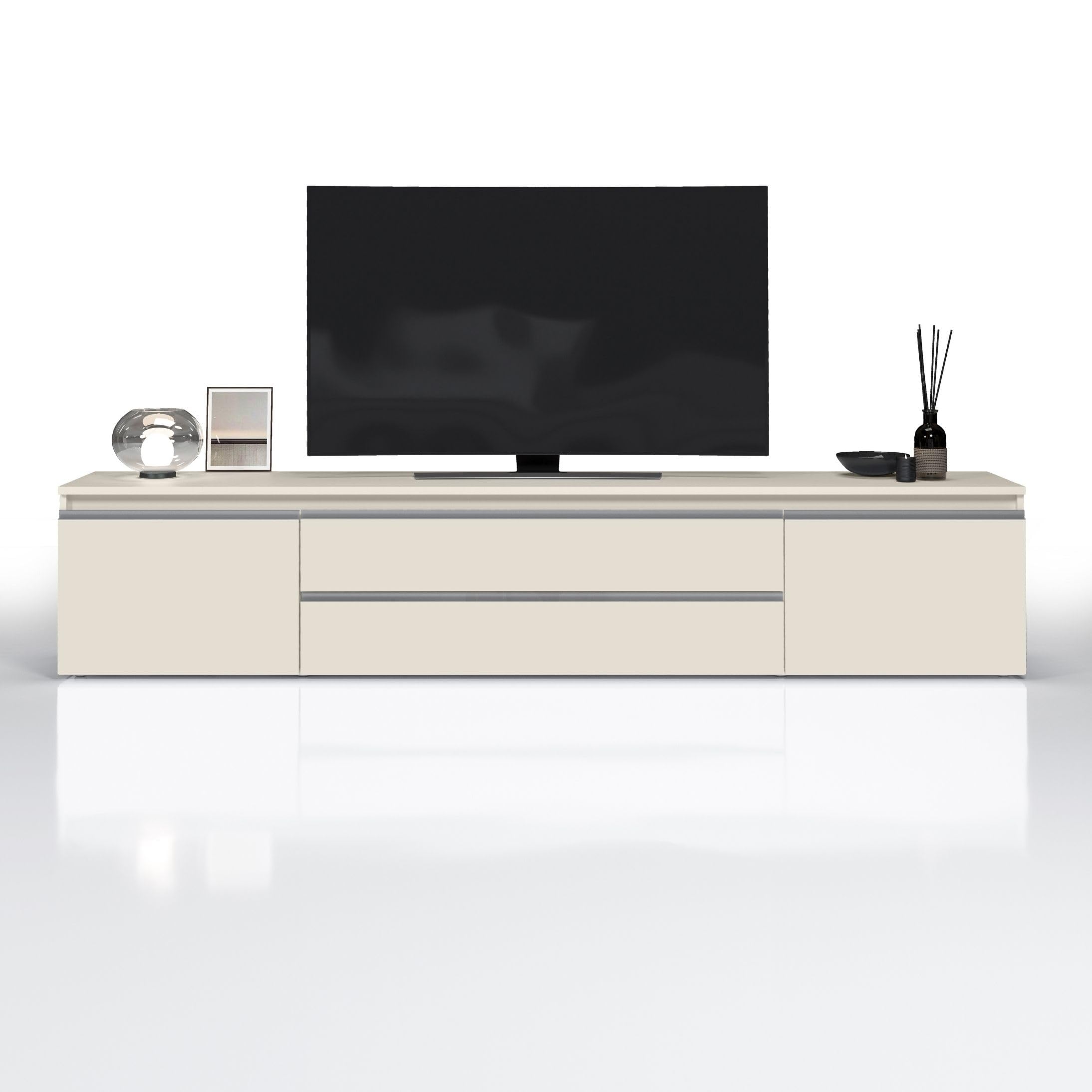 WHOUS Mobile Porta TV MAGIC per Soggiorno con 2 Ante e 2 Cassetti, Mobile Tv per Salotto in Legno, 240x40x55 cm, Cashmere