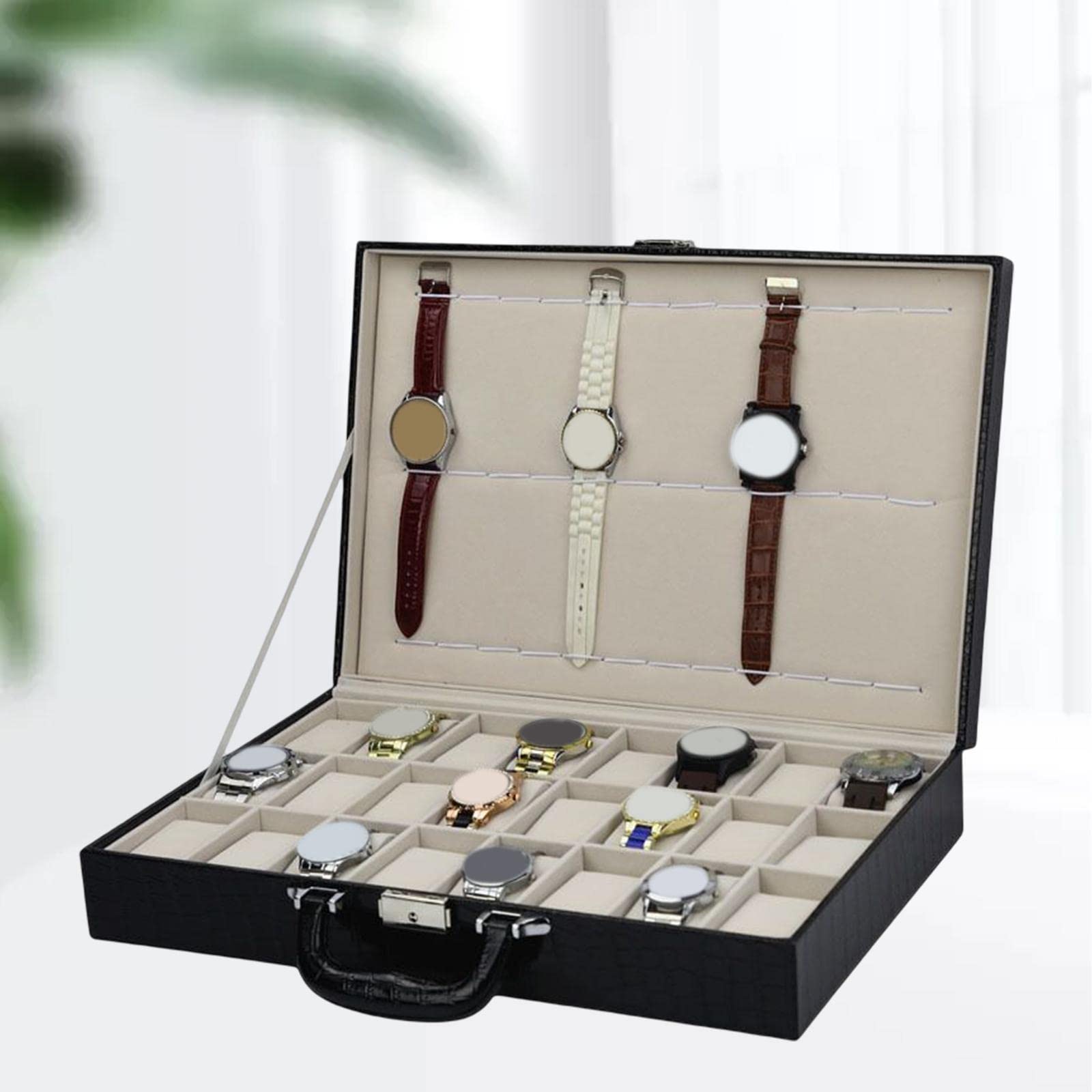 Caja para Relojes, Colección de Relojes, Organizador de Relojes, Vitrina con Bisagras Resistentes.