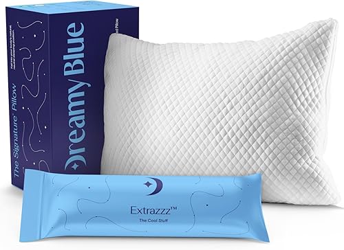 DreamyBlue Almohada Signature con Loft Ajustable • Relleno de Espuma Viscoelástica Triturada • Alineación Neutra para Personas que Duermen de Lado,