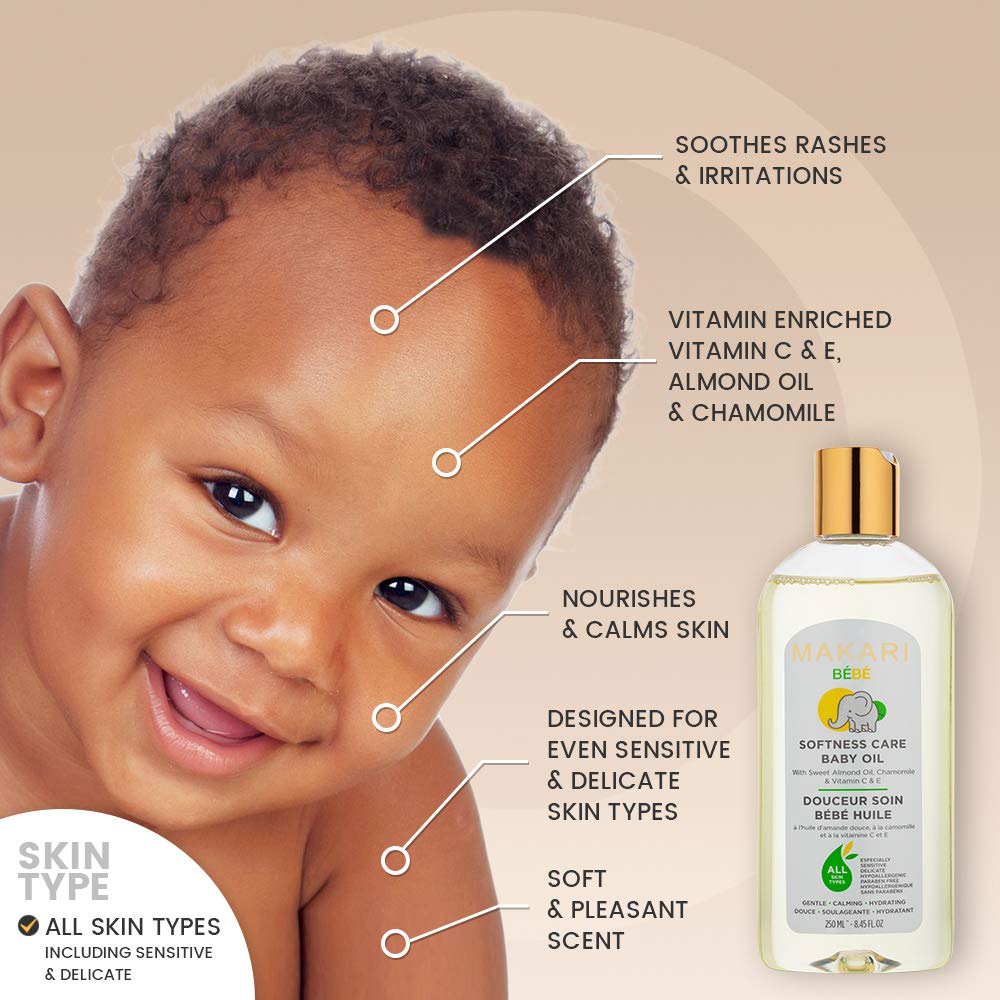 Makari Baby Oil 8.45 fl. Oz – Enriched with Sweet Almond Oil, Chamomile & Vitamin C & E - Moisturizing Baby Oil, Gentle, Non-Irritating Formula – Nourishes & Calms Baby’s Skin : Baby
