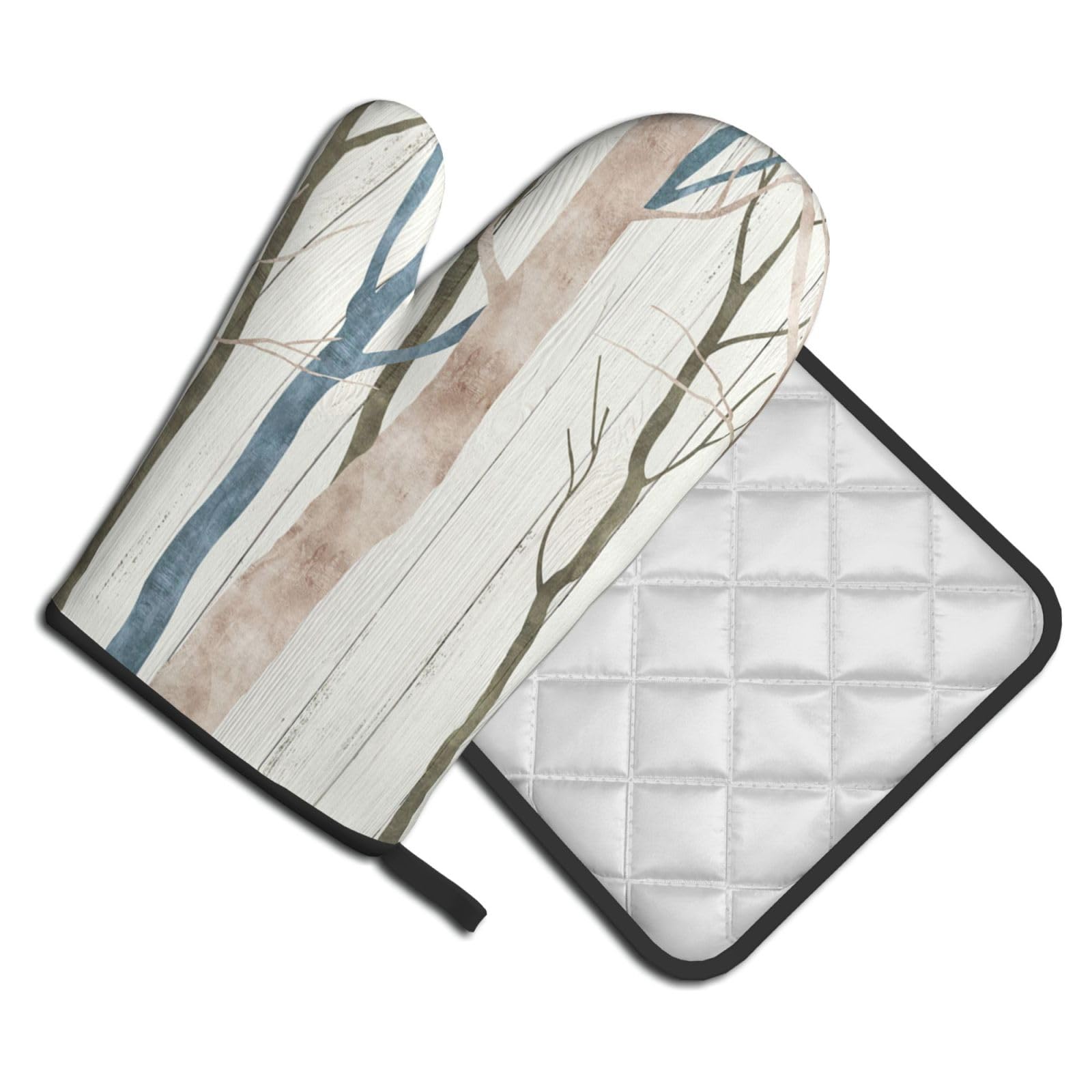Oven Mitts and Pot Holders Set of 2 Pcs, Birch Camouflage Printed Heat Resistant Kitchen Gloves Potholders for Cooking Baking Grilling