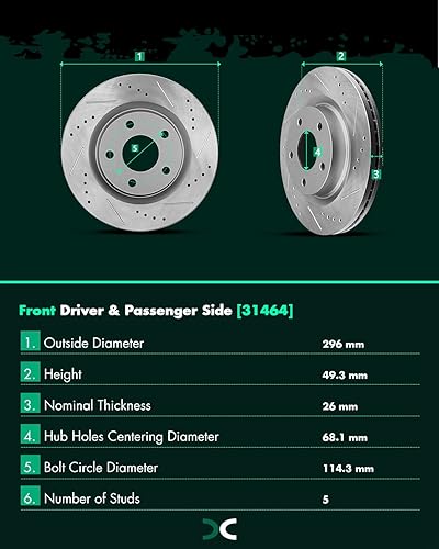 Miniatura 5 de SCITOO - Rotores de freno de discos, 2 unidades de rotores ranurados perforados delanteros, kits de frenos para Nissan Altima 2007 2008 2009 2010