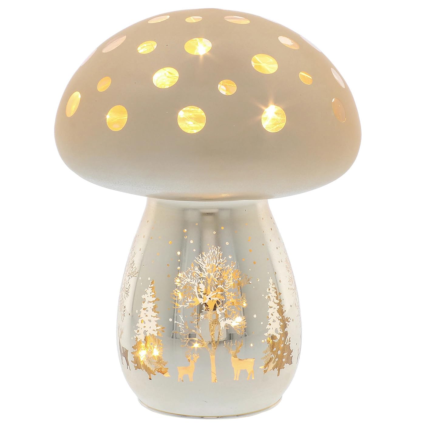 Shudehill Giftware LED Mushroom Night Light, Decorative Christmas Ornament with Winter Forest Scene, White Red, Battery Powered Indoor Holiday Decor (Large Gold Height 18x Width 13x Depth 13cm)