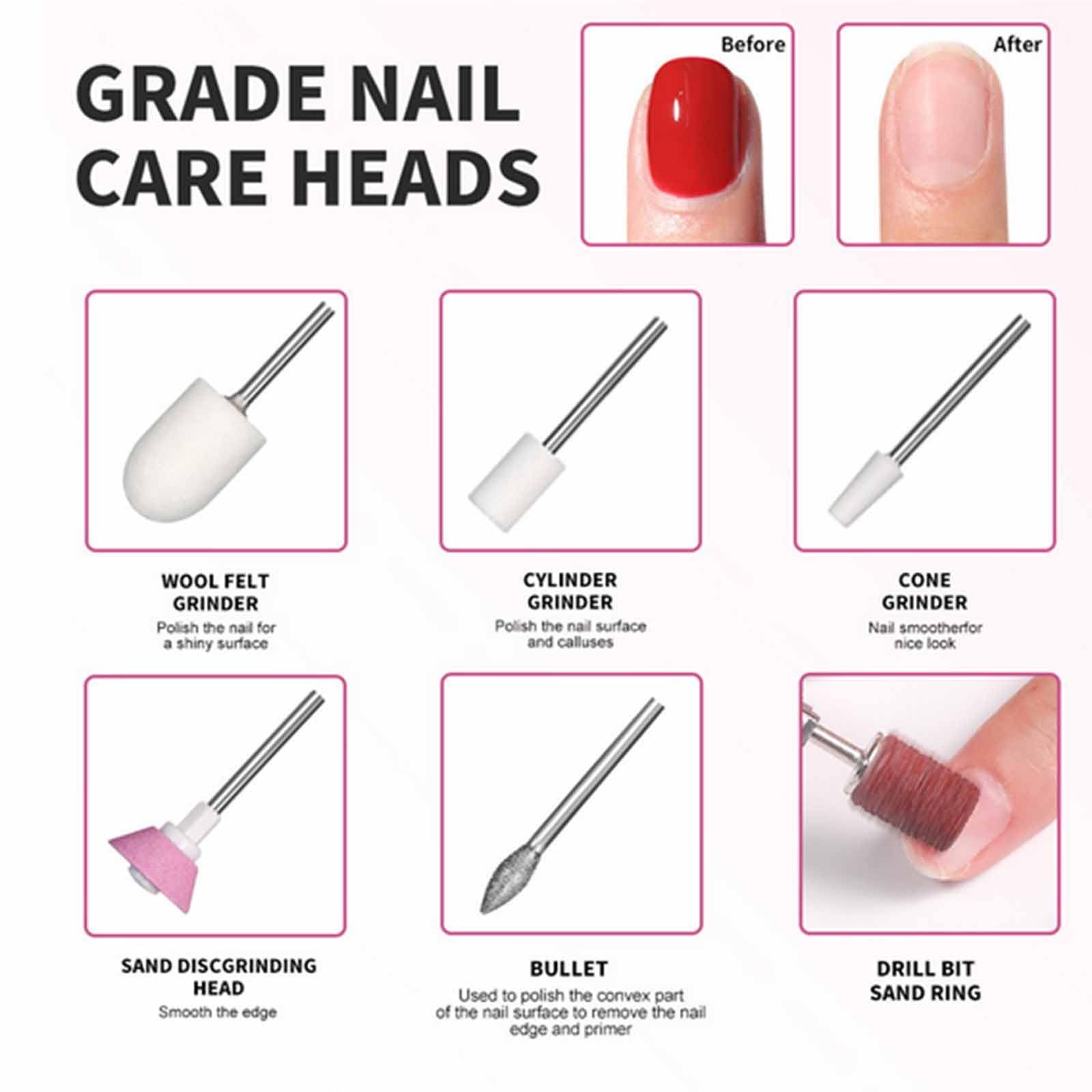 35000 obr./pm Piftowanie paznokci USB, Penowanie Pióra Profesjonalnego Manicure Professional Manicure Remover z 5 wiertarkami i paznokci