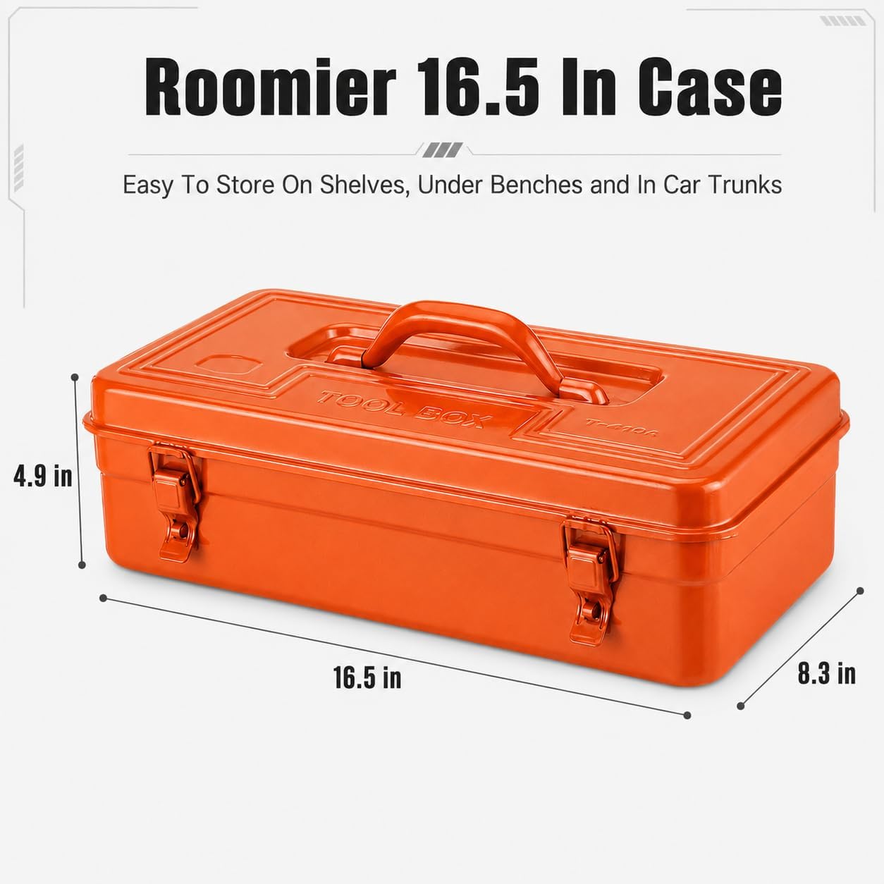 Metal Tool Box with Handle, Empty Steel Storage Case with Hinged Lid and Dual Latches, 16.5 x 8.3 x 4.9 in Portable Organizer for Garage, Craft Supplies, Office Items image 4