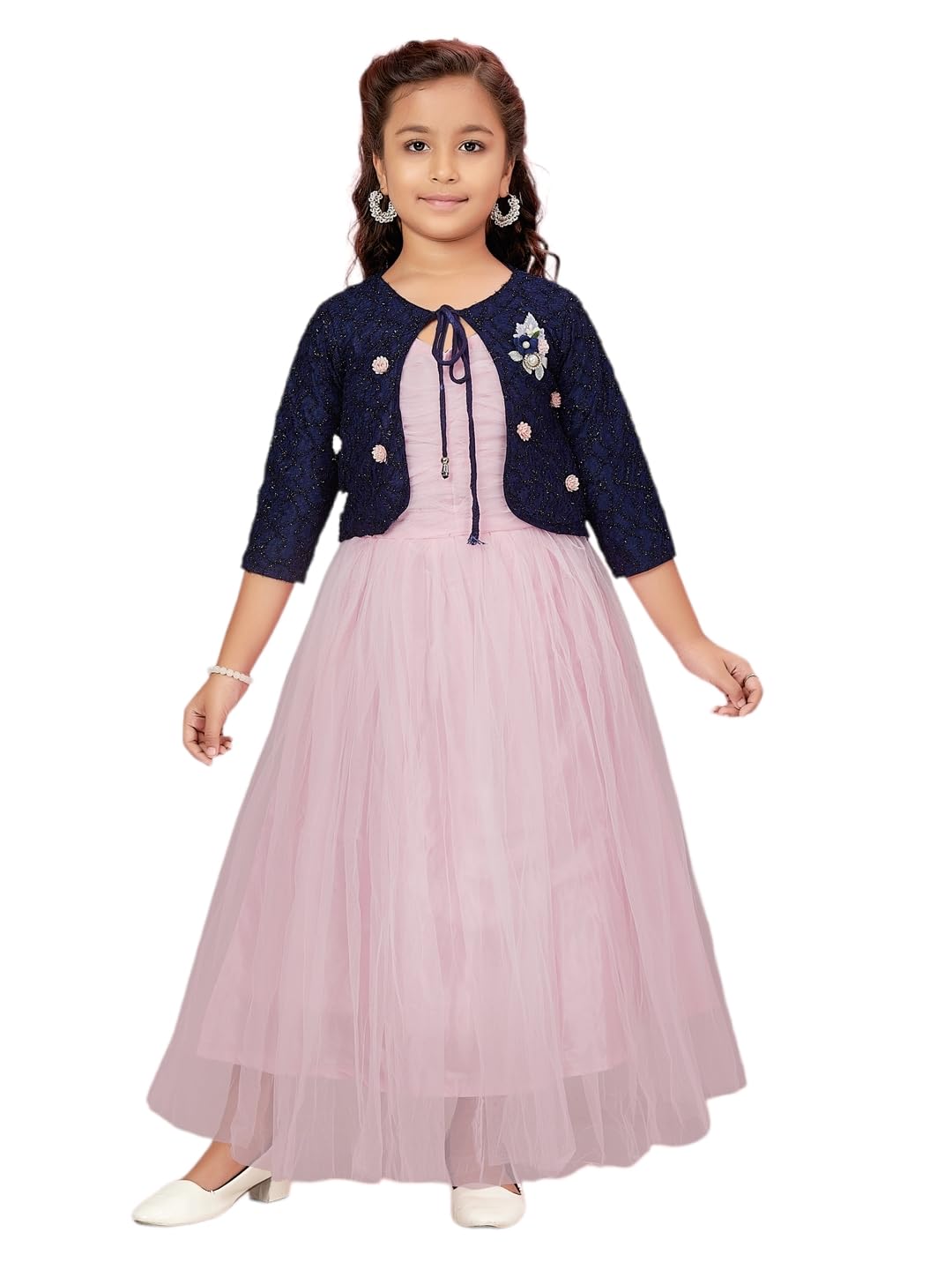 Aarika Girls Cream Colour Net Gown