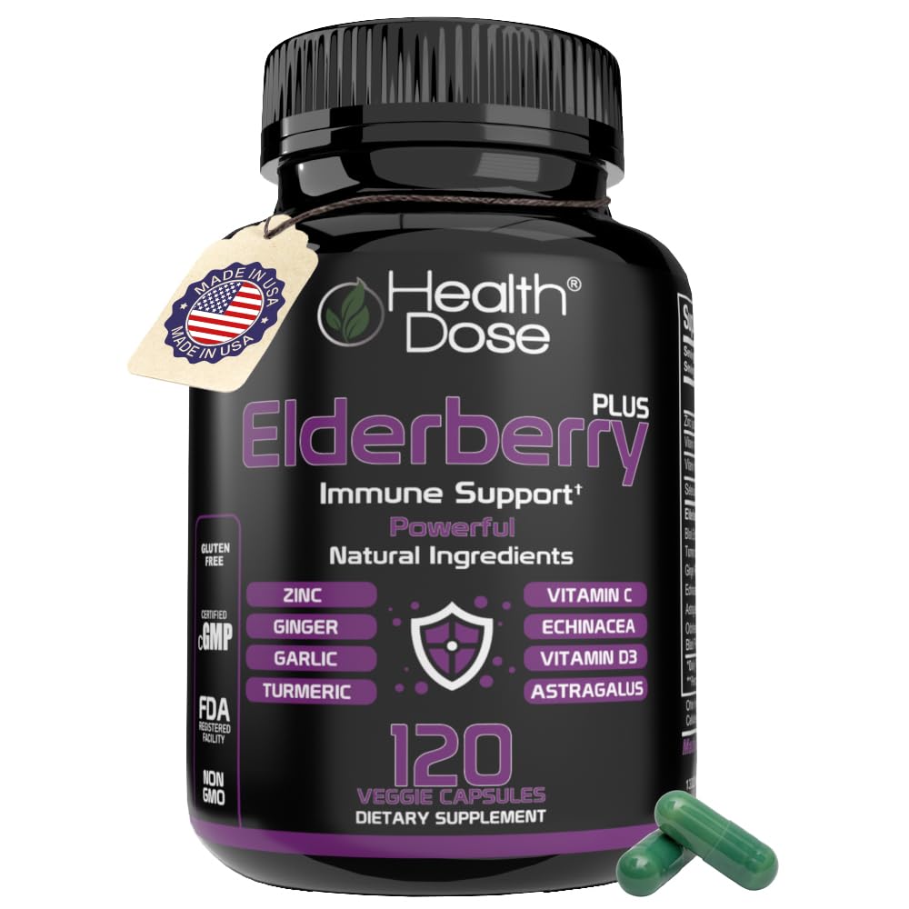 Health Dose Suplemento Fitoterápico de Sabugueiro com Vitamina C, Zinco, Cúrcuma e Blend de Ervas, 120 cápsulas
