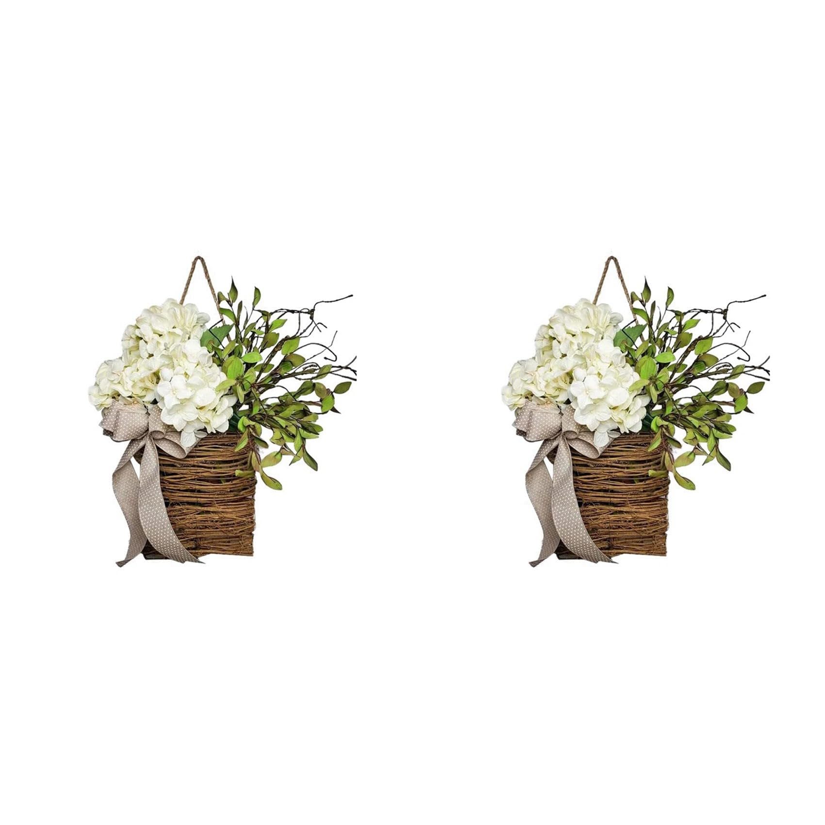 Vjsujehgy 2X Spring Wildflower Door Hanging Basket Wreath Spring Welcome Sign Easter Day for Front Door, Home Decor