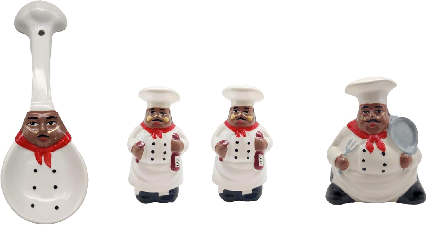 ACK Tuscany European Fruit Ceramic Hand Painted Table/Stove Top Set of 4PCS, Pepper and Salt Shakers, Napkin Holder and Spoon Rest, Kitchen Décor