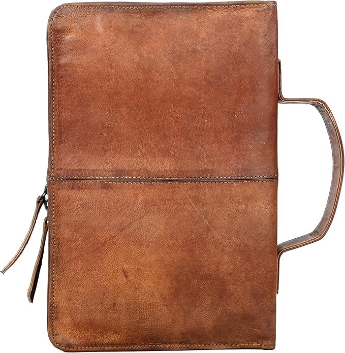 Premium Leather Bible Cover with Handle, Book Planner Organizer Cover, Back Storage Pocket (12H X 8 L X 2.5 W inch)