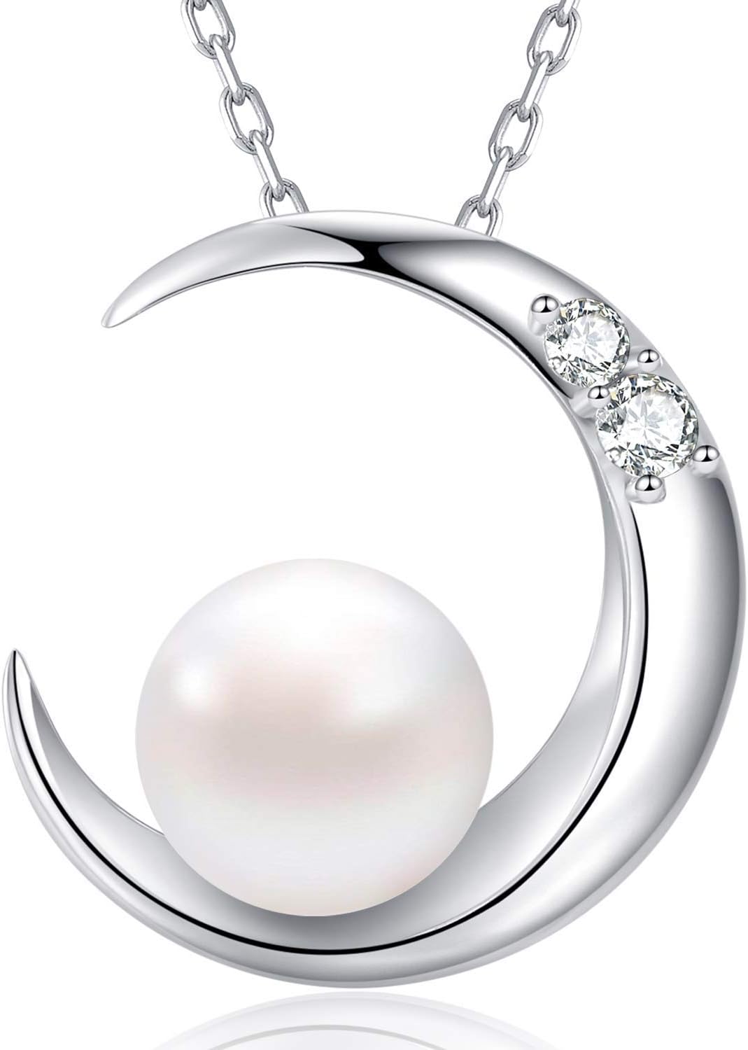 Silver Moon Pearl Necklace for Women