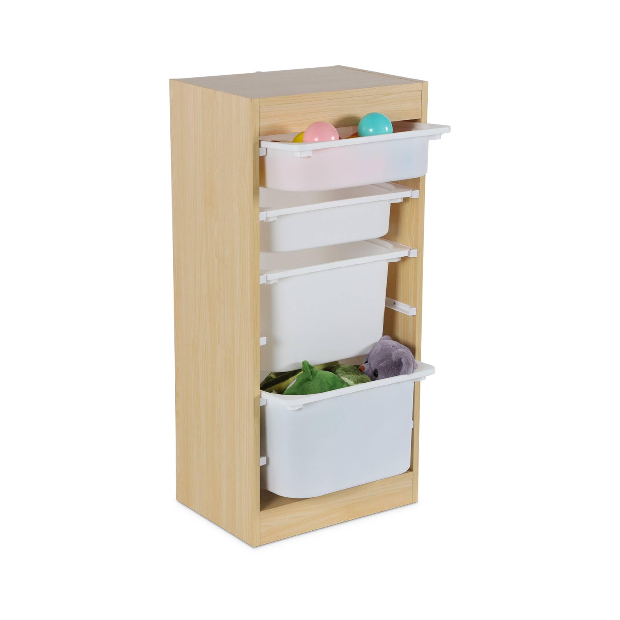 sweeek - Meuble de Rangement Enfant 4 bacs de Rangement. 41.5 x 30 x 89cm (Lot de 2) Naturel
