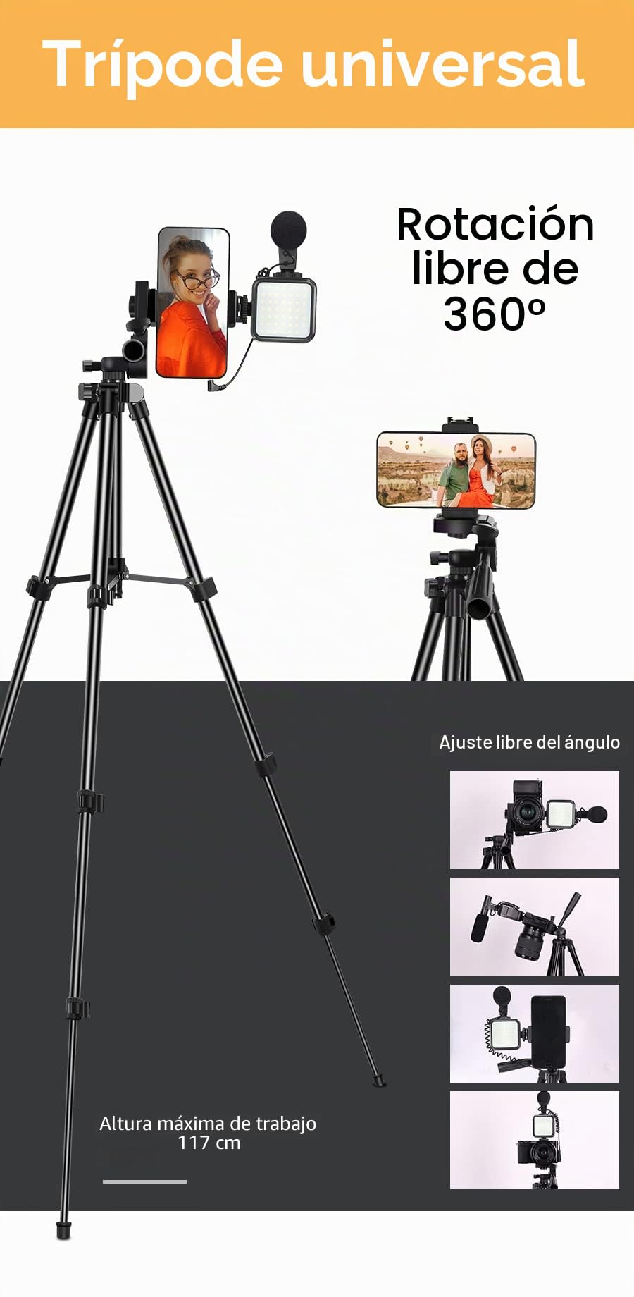 Kit de vlogging, Kit de Inicio de Youtube, para iPhone/Androidphone/cámaras, Soporte de teléfono para grabación de Video, con trípode/micrófono/luz de Relleno/Control Remoto (SPN-PS-01)