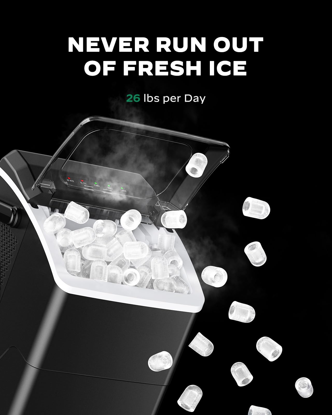 Silonn Countertop Ice Maker Machine, 26 Lbs Per Day, Fast Ice In 6 Minutes, Self-Cleaning Ice Maker, Compact Countertop Ice Machine For Home, Kitchen/Office/Parties,Black on Fridge.com - View 3