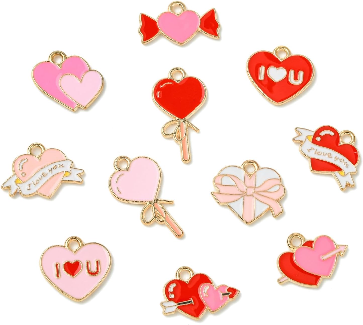 KitBeads 64Pcs Valentine Heart Charms 16 Styles Pink Red Enamel Bow Gift Love Heart Shaped Charms for Jewelry Making Bracelets Necklaces Crafts - Image 8