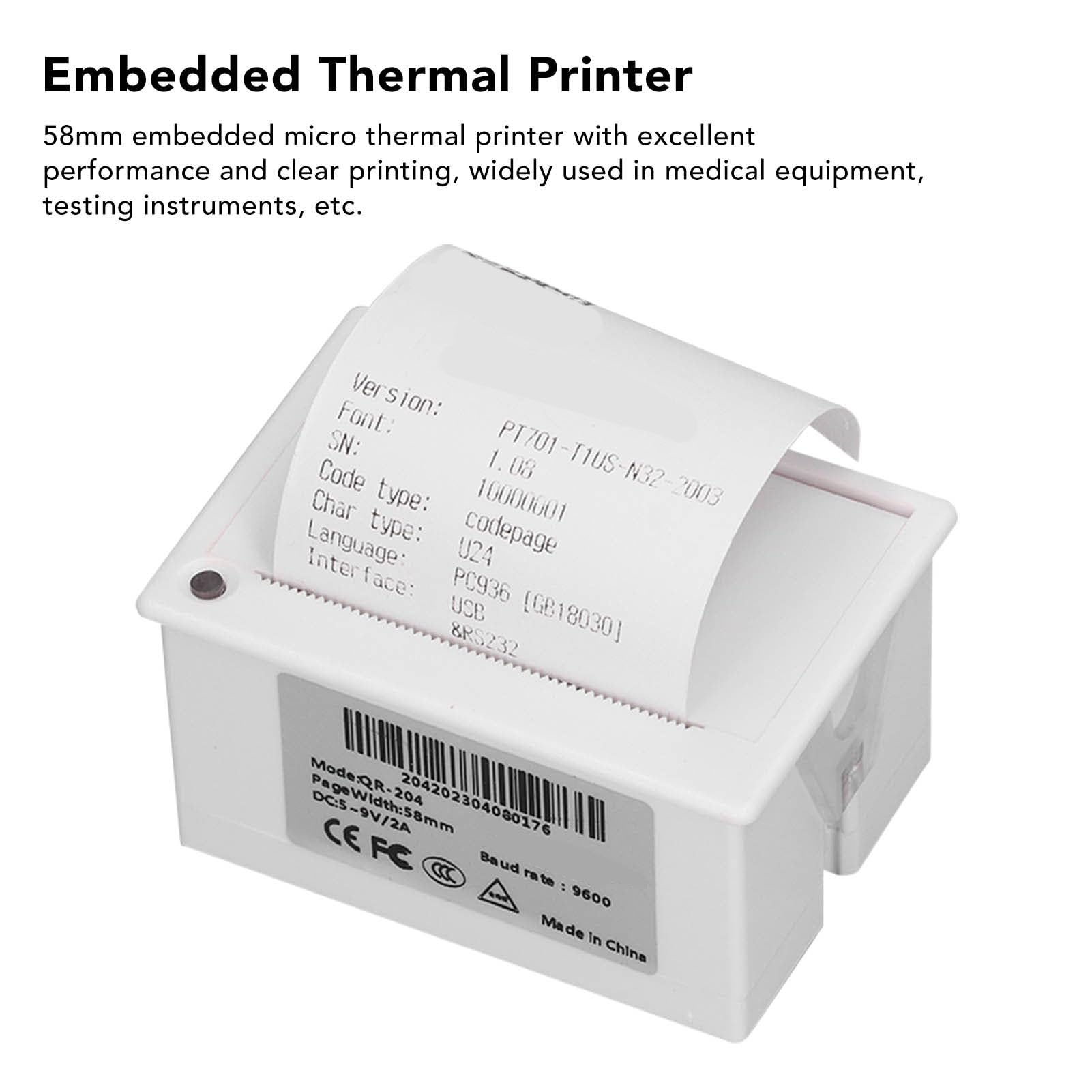 Embedded Thermal Receipt Printer, 58mm Mini Printing Module ABS Material Portable Thermal Receipt Printer Support USB and TTL Serial Port 5 to 9V for Small Business