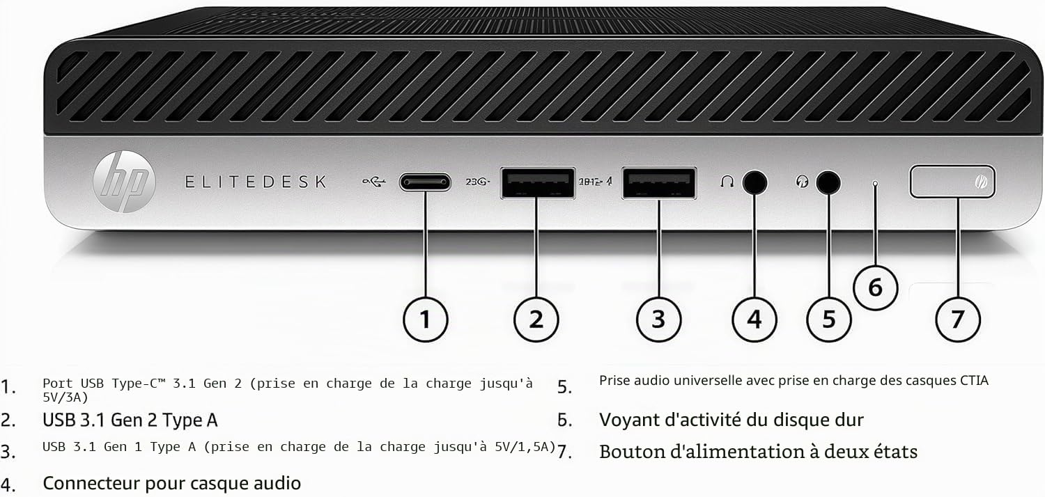 HP EliteDesk 800 G4 Mini PC de bureau Intel Core i5-8500, 8 Go de RAM, SSD 256 Go, WiFi, Bluetooth, clavier américain, Windows 11 Pro (reconditionné)