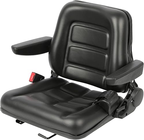 DIYAREA Asiento de tractor universal de repuesto para asiento de carretilla elevadora de PVC negro con ángulo de respaldo ajustable de 180,