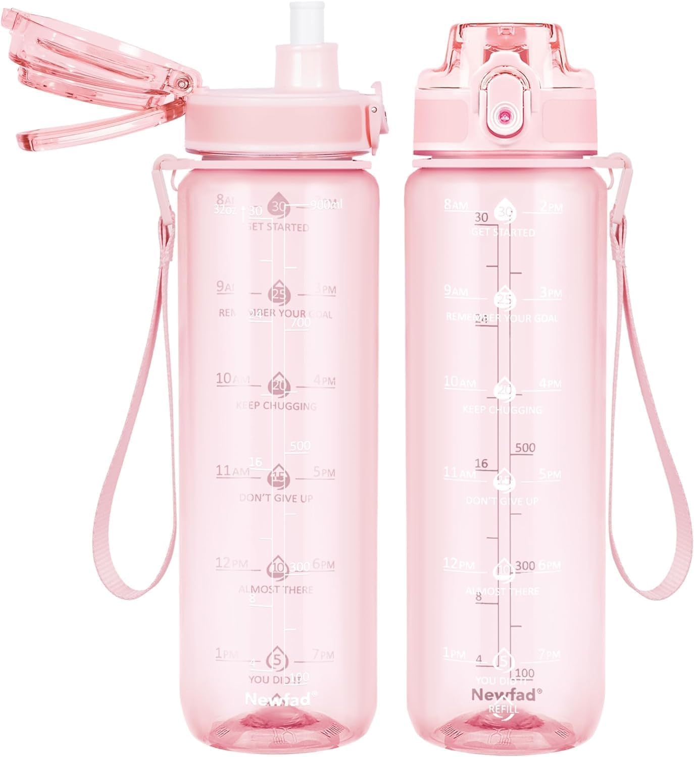 Newfad 32 oz Water Bottle with Detachable Straw, Clear Motivational Water Bottles with Time to Drink, Tritan & BPA Free Sports Water Jug with Time
