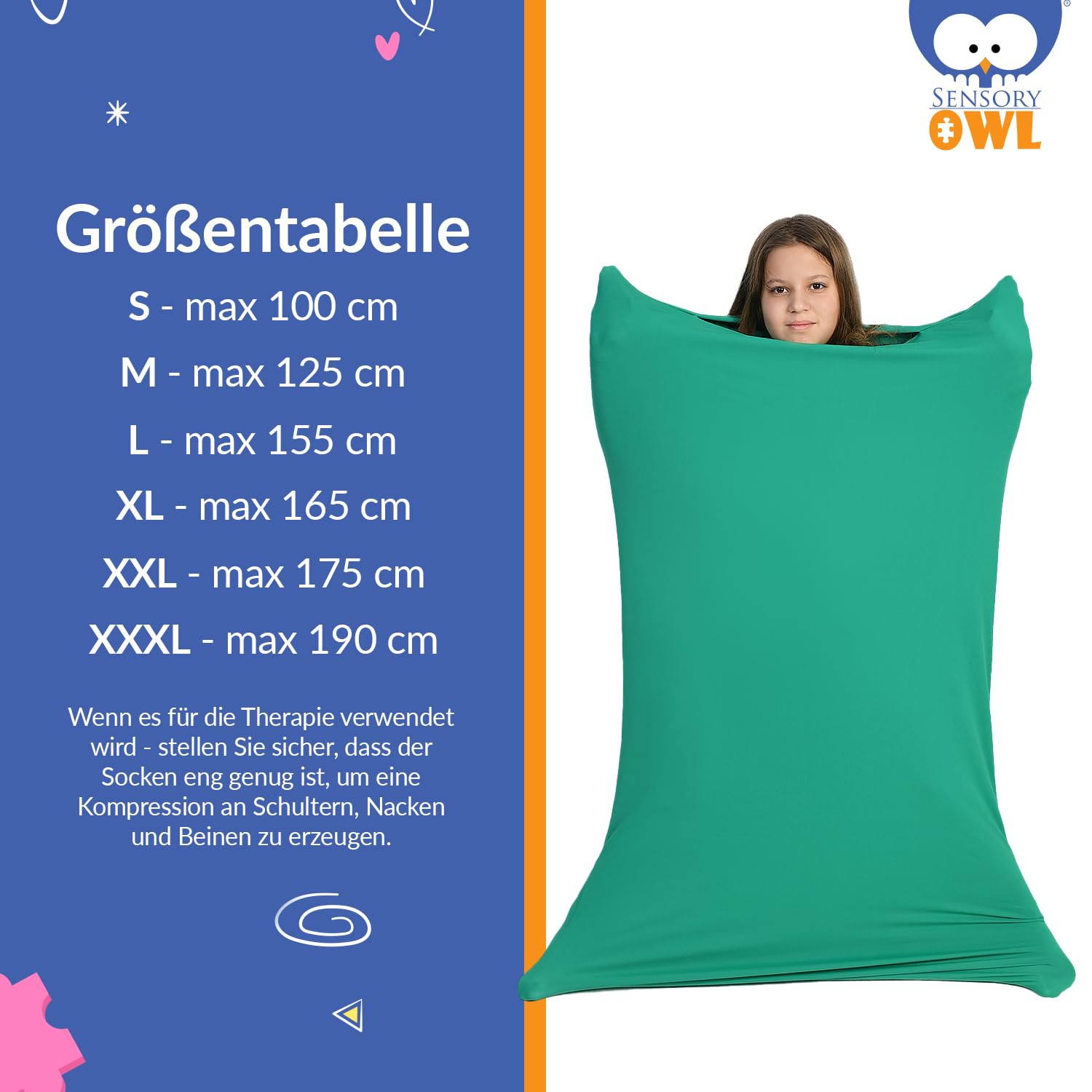 Ganzkörpersocke Sensorisch Kinder und Erwachsene Ganzkörperwickel Stressabbau Autismus ADHD Hilfsmittel XXL 175 cm Grün - 5