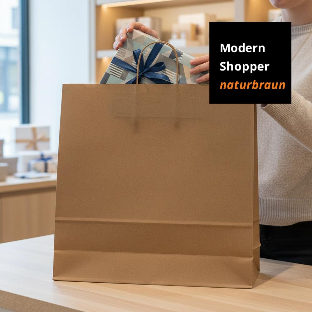 Papiertüten braun mit Kordel-Henkel I 150 Stk. 45+17x48cm I Papiertragetasche für Einzelhandel, Hochzeit, Geburtstag, TO-GO I Geschenktüten aus Kraftpapier I HUTNER