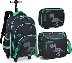 Kit Mochila Infantil Rodinha Menino Dinossaur Explorer Dino (Verde)