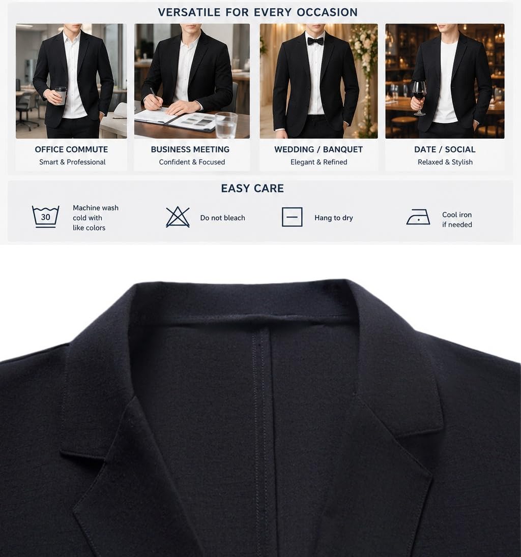 Blazer Estivo Leggero da Uomo Giacca Blazer in Lino Sfoderata Giacca Sportiva Casual A Due Bottoni con Tasche Ideale per Lavoro Viaggi Vacanze E Uso Quotidiano.