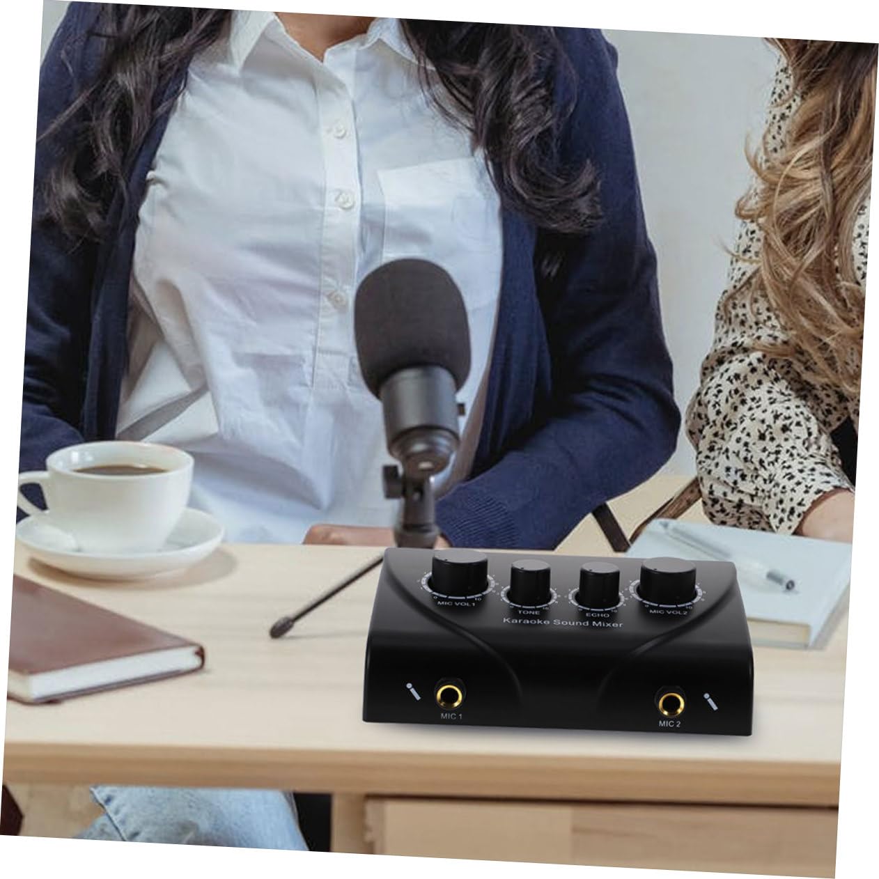 Mezclador de Audio Profesional y Cable Incluido para Karaoke Volumen Ajustable con Doble Entrada de Micrófono Negro para Uso en Escenarios y Salas Ktv