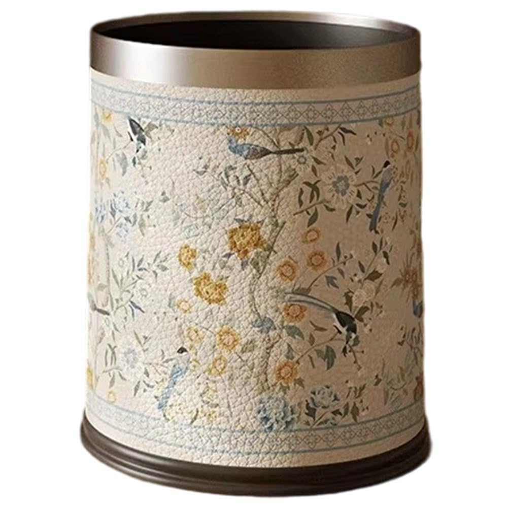 Sslvya Leather Wastebasket, Retro Style Round Pu Leather Waste Bin Paper Basket Trash Can Dustbin Garbage Bin Waste Basket for Home Office