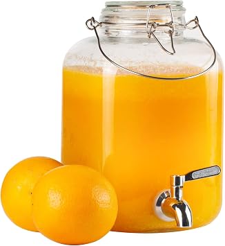 Glass Drink Dispenser for Parties, 1 Gallon Beverage Dispenser with Spigot and handle,Glass Water Dispenser, Juice Dispensers for Fridge, Lemonade & Laundry Detergent Dispenser 1Pack