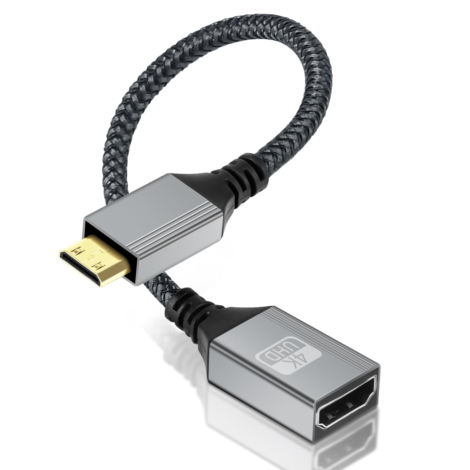AXFEE Mini HDMI vers HDMI Câble 20cm, 4K 60Hz Mini HDMI Mâle vers HDMI Femelle, en Charge Ethernet,UHD,3D,HDR,Arc,Compatible avec Nikon D7100 Canon EOS RP/R