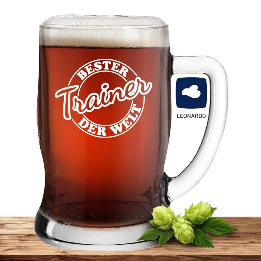 Leonardo Bierseidel Bester Trainer - Bierkrug 0,5l mit Laser-Gravur - Geschenk zum Saisonabschluss, Meisterschaft - Bester Trainer der Welt