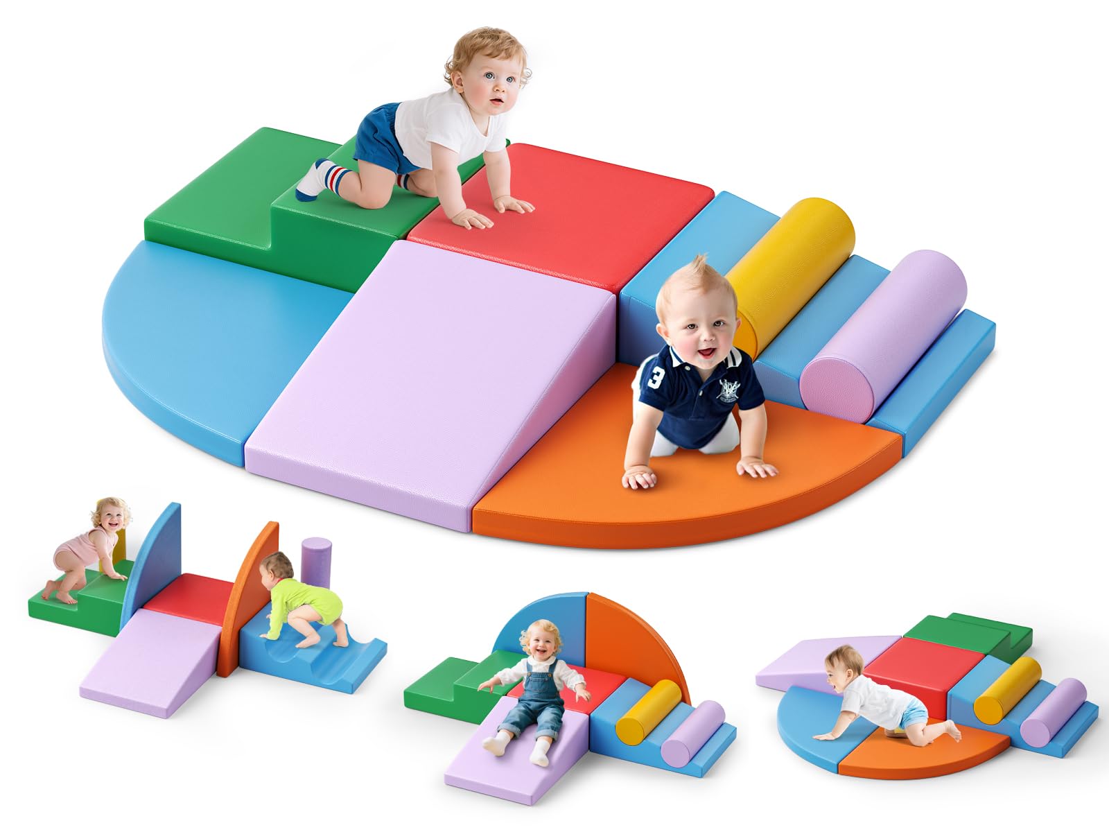 8PCS Kids Soft Play Set, Baby Foam Climbing Blocks, Climb and Crawl Foam Blocks, Toddler Indoor Soft Playground for Sensory Motor Skills, Montessori Activity Toys, EN71 Certified