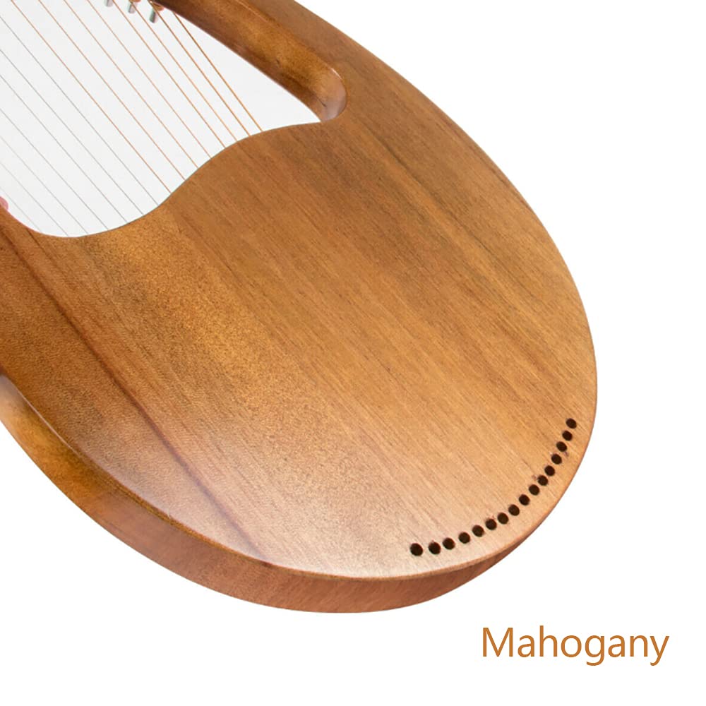 Lyre Harp Harpe en acajou massif, 16 cordes en métal – Piano à pouce avec touches d'accord et pagaies, pour enfants et adultes, amateurs de musique débutants, couleur bois avec motif)
