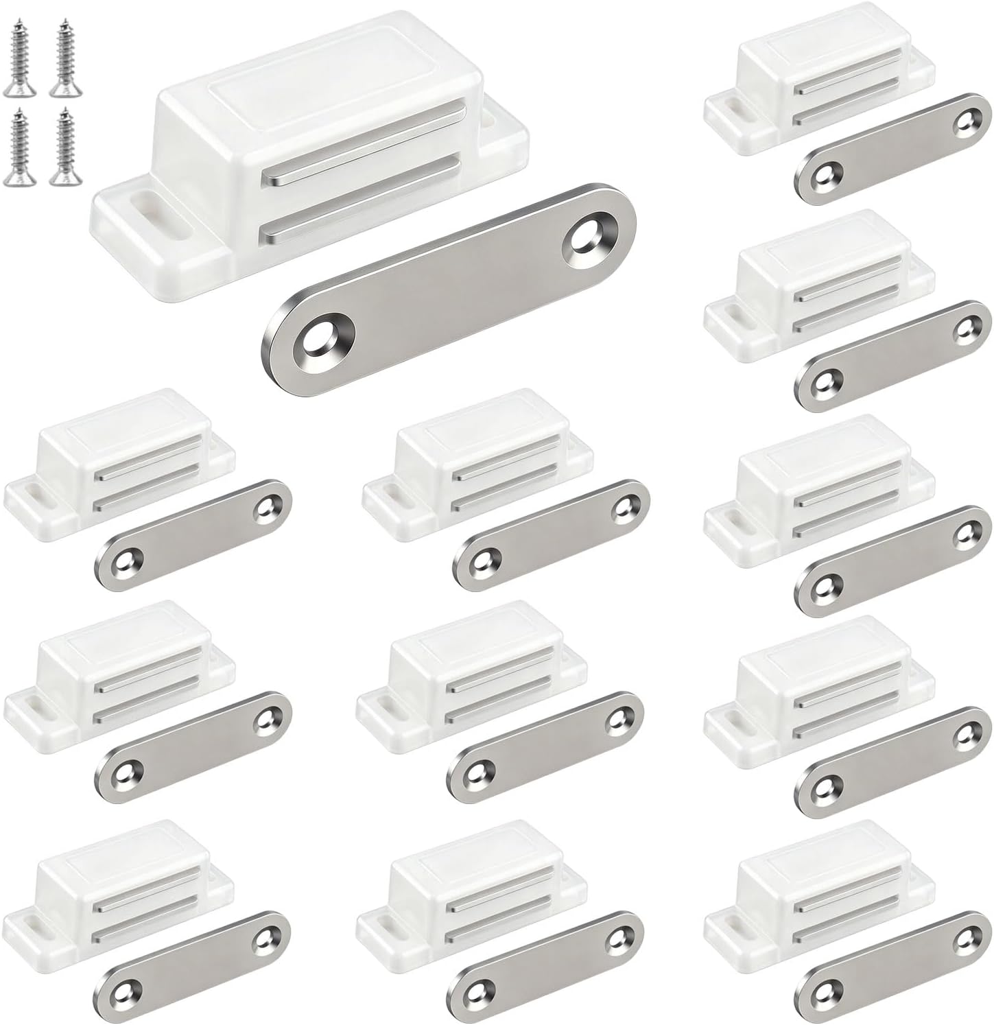 Cabinet Magnetic Latch - 12 Pack White Cabinet Door Magnets Catch for Closure Cupboards Drawers Kitchen Bathroom and Shutters