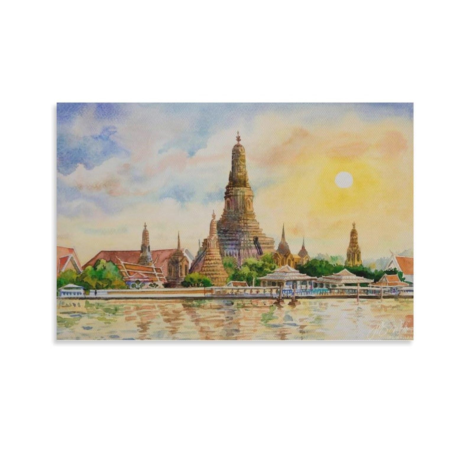 Amazon.co.jp: タイの壁の写真バンコクの有名な観光スポット湖の絵水