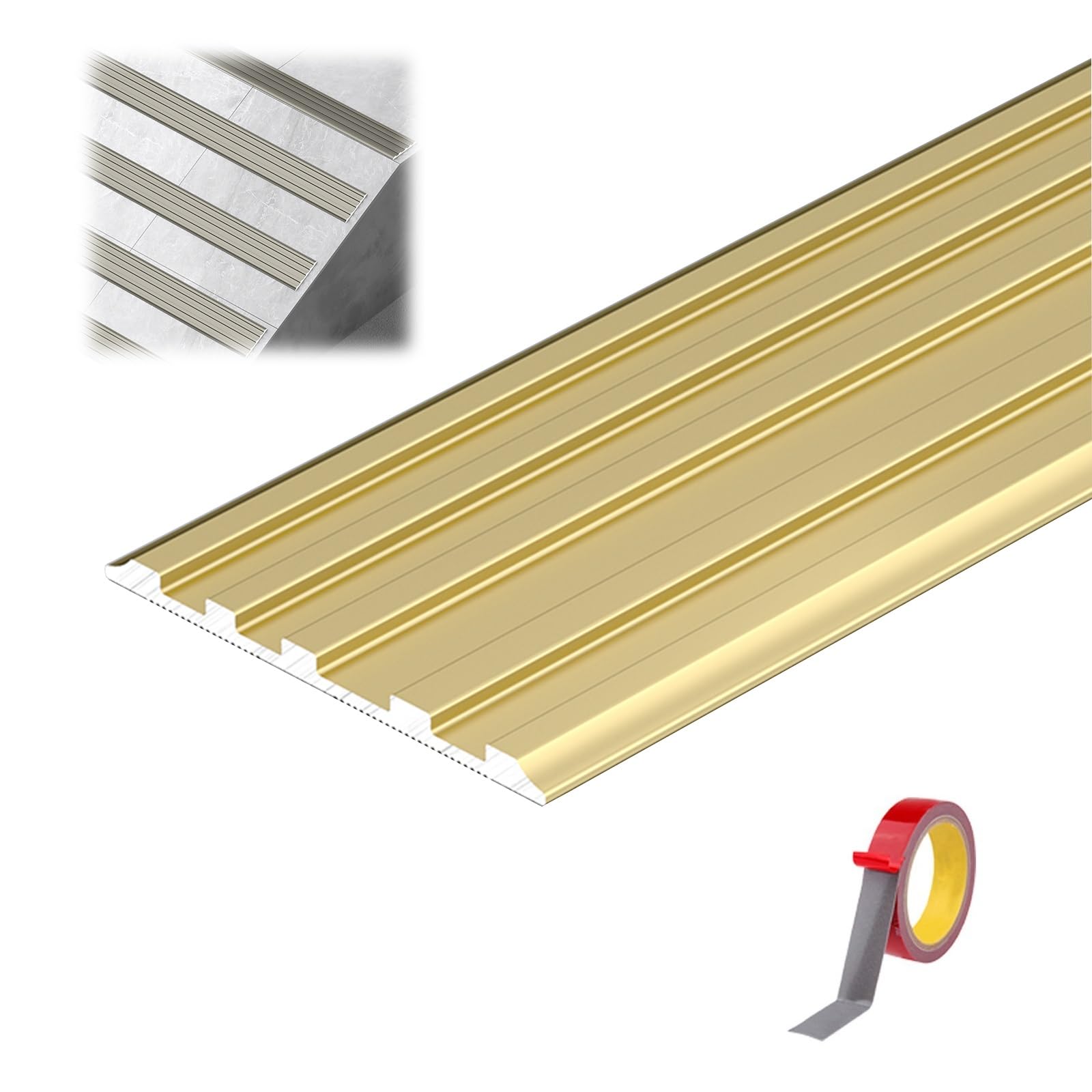 Borde de escalera, peldaños antideslizantes, tira protectora de escalón de escalera, fácil de instalar, antideslizante, estriado, resistente al agua(Golden copper)