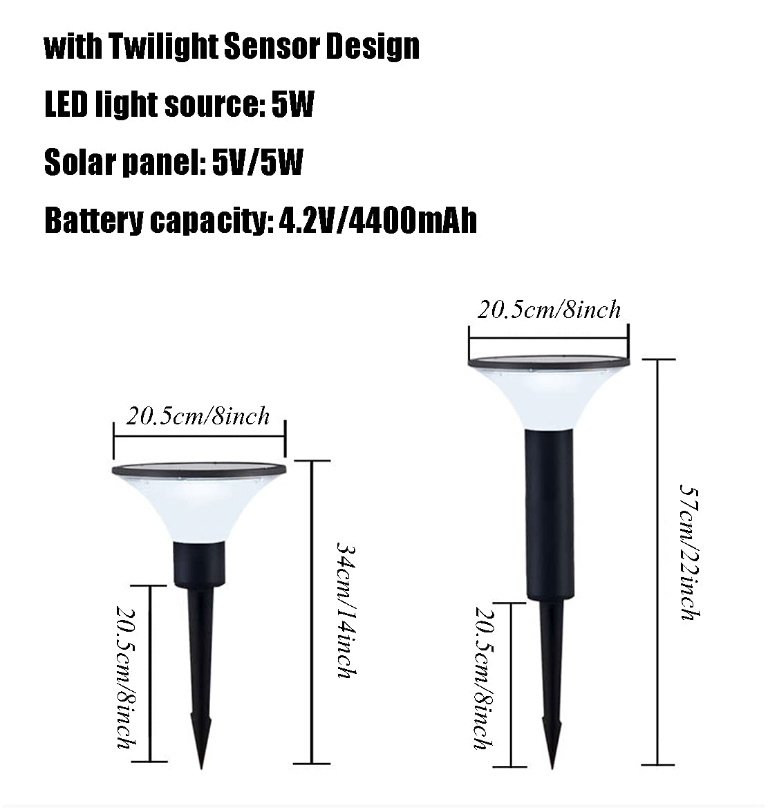 5W LED Solari Lampioncini da Esterno con Sensore Crepuscolare, Moderno Design Lampione da Giardino con Picchetto, Lampioncino da Giardino Alluminio Nero, IP65 Impermeabile,34cm