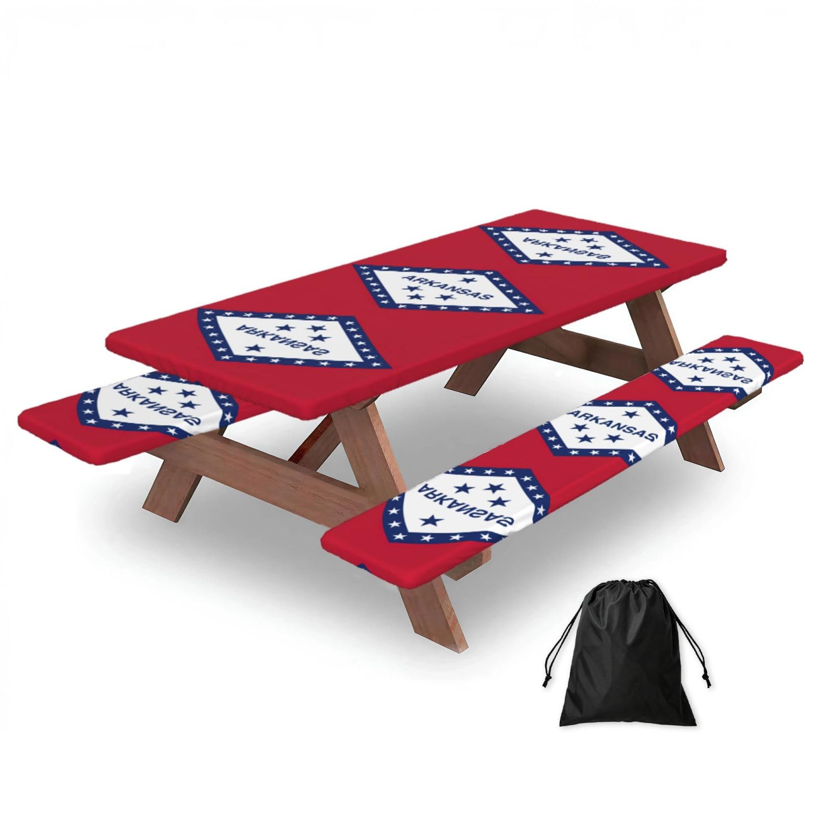 Yqxwjl Black Arkansas State Flag Print Camping Essentials Waterproof Camping Table And Bench Cover With Drawstring Bag 183 Cm